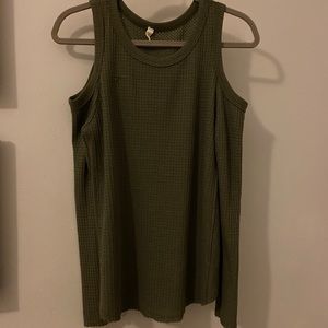 Army green cold shoulder top